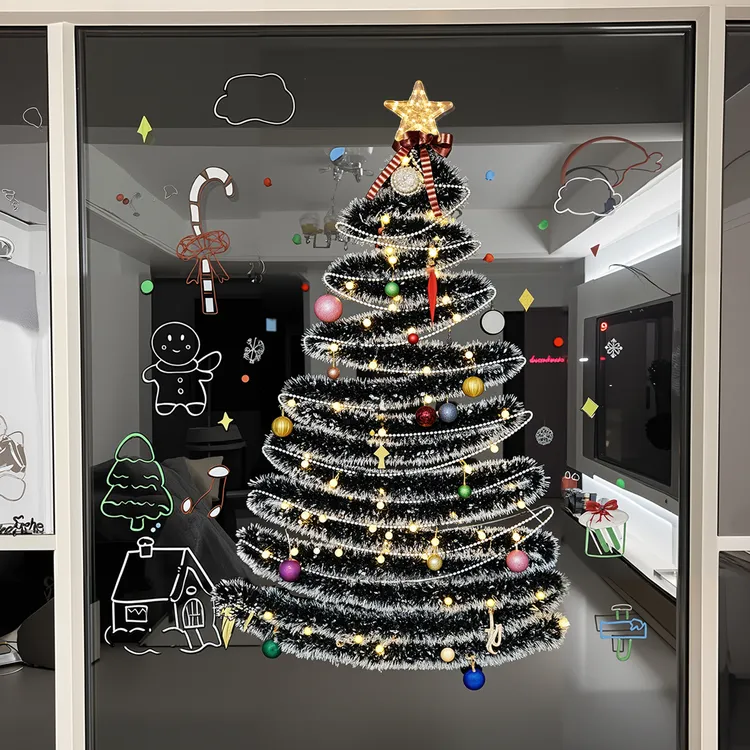 2026圣诞节装饰品场景氛围布置家里墙面圣诞树毛条彩带橱窗户挂饰