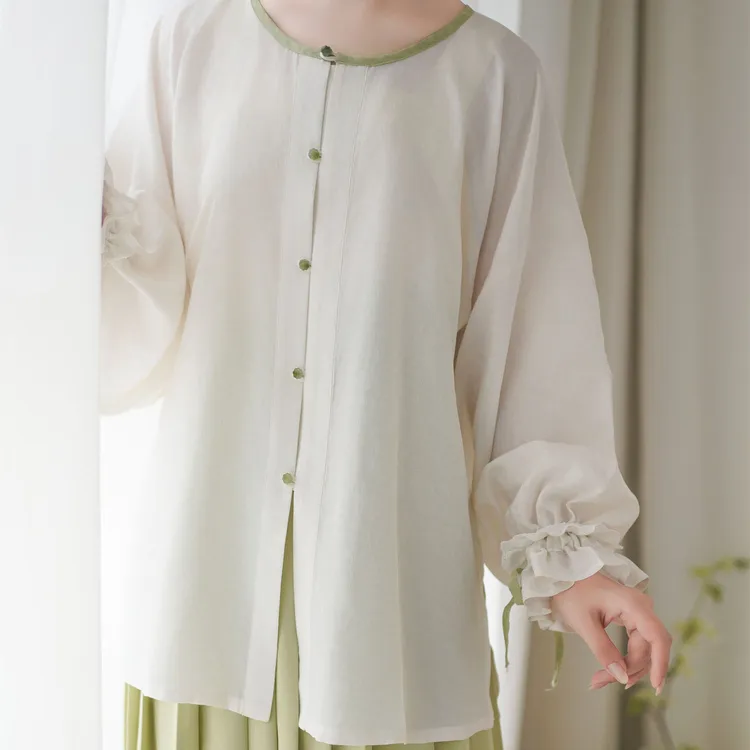 明制汉服圆领对襟短衫花苞袖新中式夏秋穿搭中国风日常通勤汉服