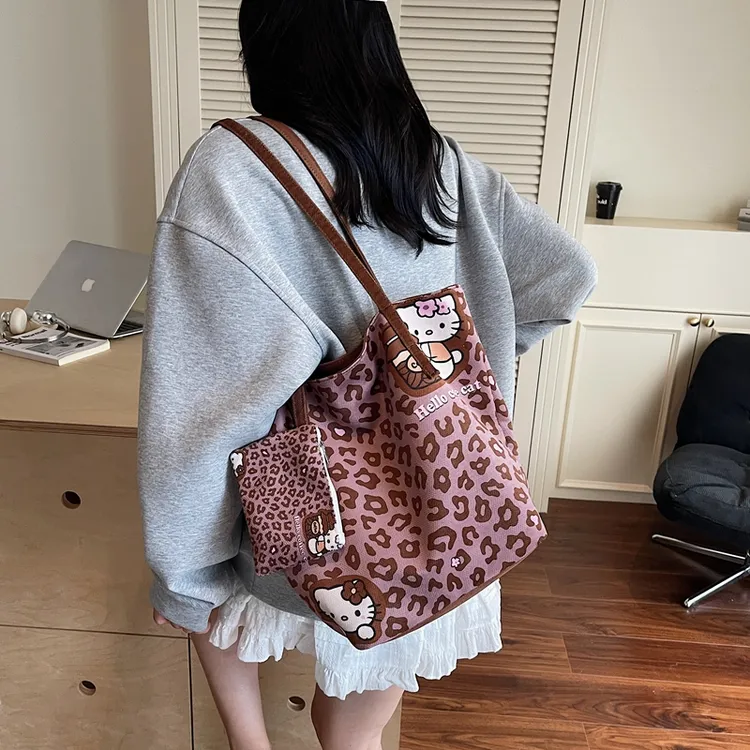 豹纹托特包单肩包一包多背女包休闲ins单肩大包包百搭肯豆风通勤