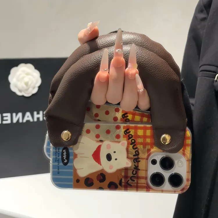 拼接西高地深棕色棉把手适用苹果17手机壳华为vivo小米oppo漩涡壳