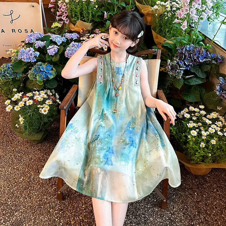 女童夏装连衣裙2025新款洋气中大童儿童休闲波西米亚无袖背心裙子