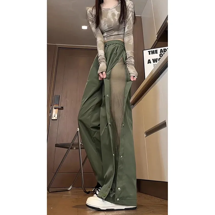 户外运动机能风速干裤子男春夏季美式网布拼接排扣设计直筒休闲裤