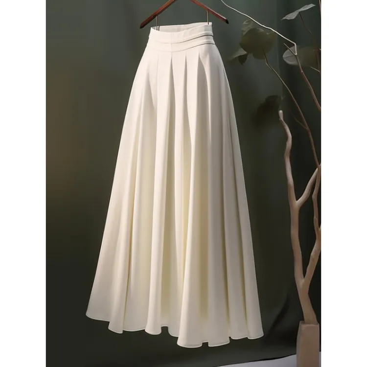 绝绝子，巨显大长腿！垂坠感半身裙女显瘦小众白色百褶高腰a字裙子