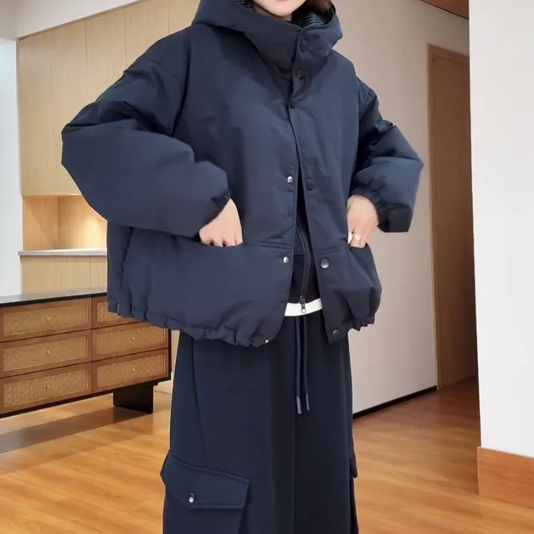 韩系简约通勤连帽保暖棉服2025秋冬新款爆款洋气宽松休闲显瘦外套