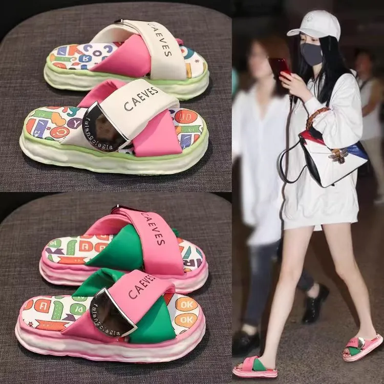 网红涂鸦拖鞋女夏2025新款外穿厚底一字拖休闲踩屎感凉拖ins爆款