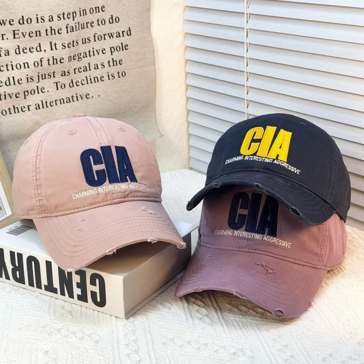 美式复古刺绣破洞棒球帽女显脸小男女同款帽子软顶时尚男士鸭舌帽