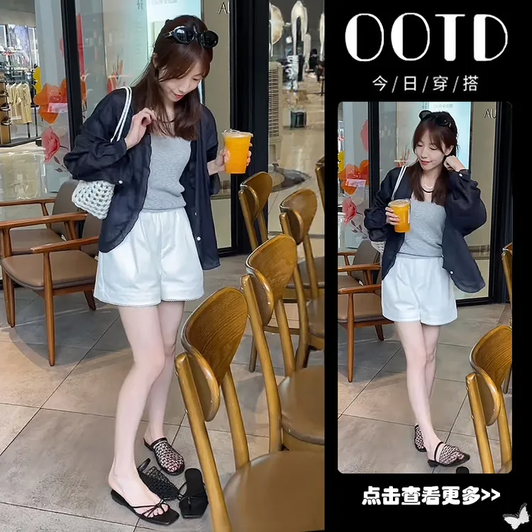 超火夏季穿搭一整套女2025新款木耳边防晒开衫吊带高腰短裤三件套