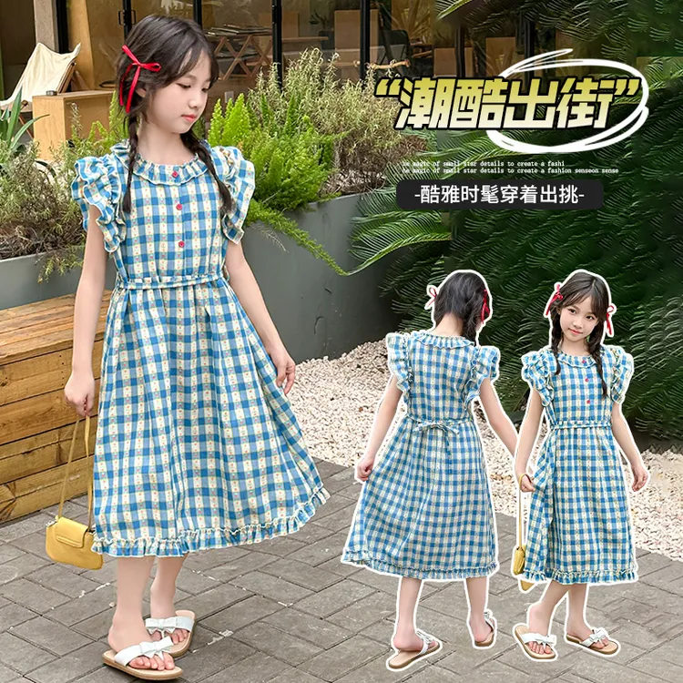 甜美女童春夏新款袖连衣裙复古可爱花边设计洋气背心裙