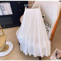 【9290】清新刺绣白裙子女带内衬时尚流行薄半身裙A字裙