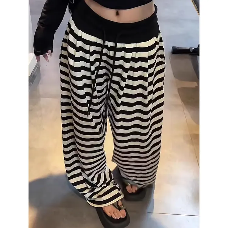 (浠儿姐姐)条纹裤女2025新款高腰垂感糯米裤小个子显瘦软糯阔腿裤