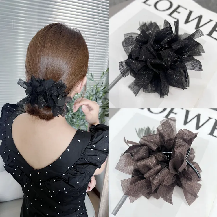 纱纱丸子夹轻盈蓬松显发量丸子头发夹高马尾抓夹布艺盘发神器发卡