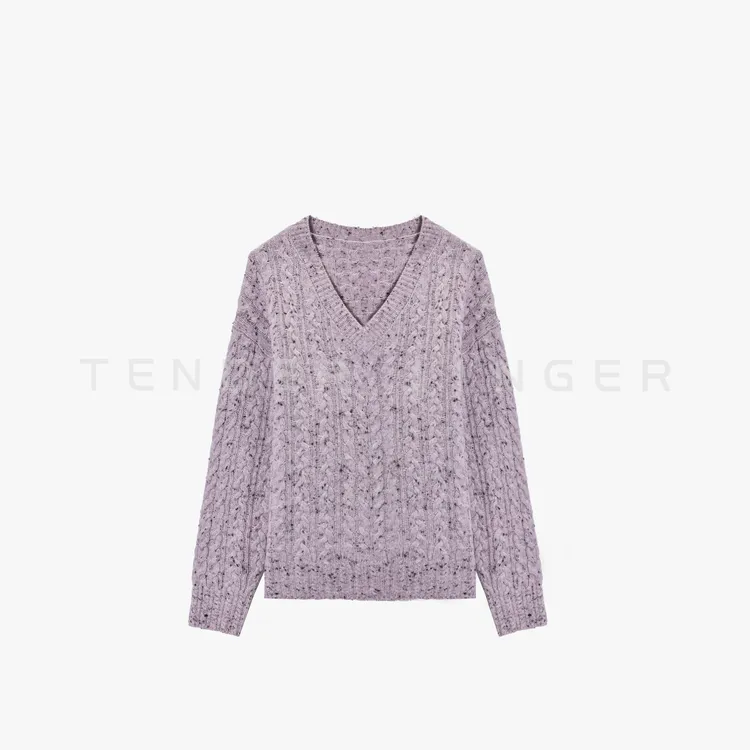 Tender Jinger｜V领绞花彩点绵羊毛针织衫T54DDD50529