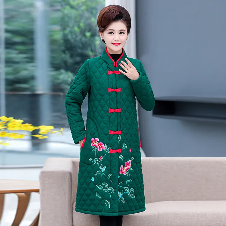 冬装棉衣外套中长款洋气百搭妈妈唐装棉服中国风