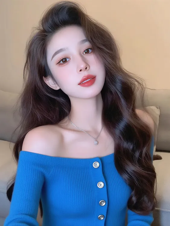 早秋流行风格慵懒风高级感小上衣韩系穿搭宝蓝色一字露肩针织衫女