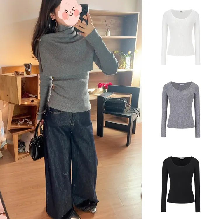 Moses Queen/魔西女王灰色混纺针织衫可拆卸披肩修身薄款上衣