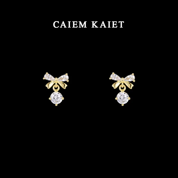 CAIEM KAIET 足银耳饰 养耳洞S999纯银蝴蝶结耳钉女甜美气质耳环