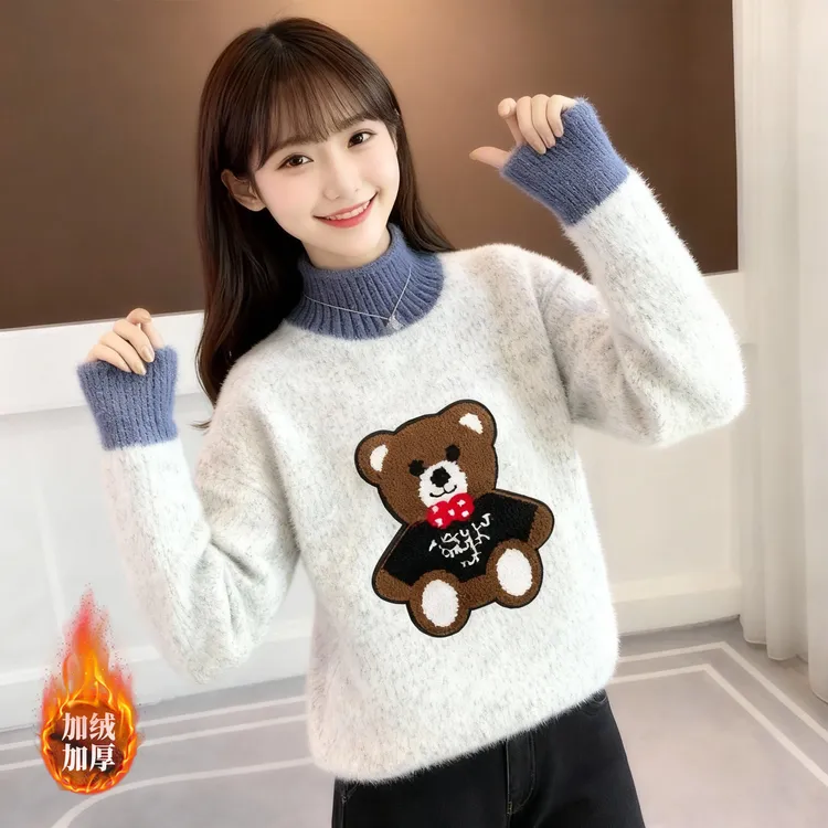 11女童毛衣秋冬新款13岁半高领加厚针织衫12大童女孩加绒打底衫