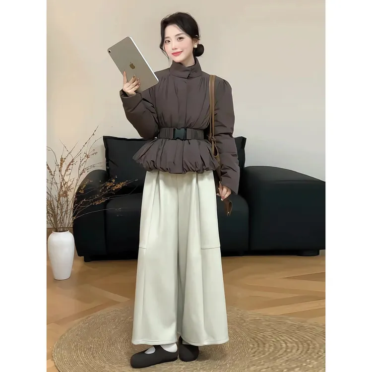 短款腰带收腰立领花苞羽绒服女2025冬小个子减龄巨好看轻薄外套潮