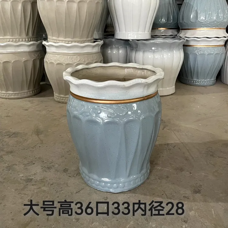 新款大口径古典透气陶瓷花盆适合阳台客厅落地种植金钱树等绿植