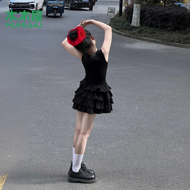 木木屋女童连衣裙夏季2025气质短裙辣妹风背心裙中大童亲子蛋糕裙