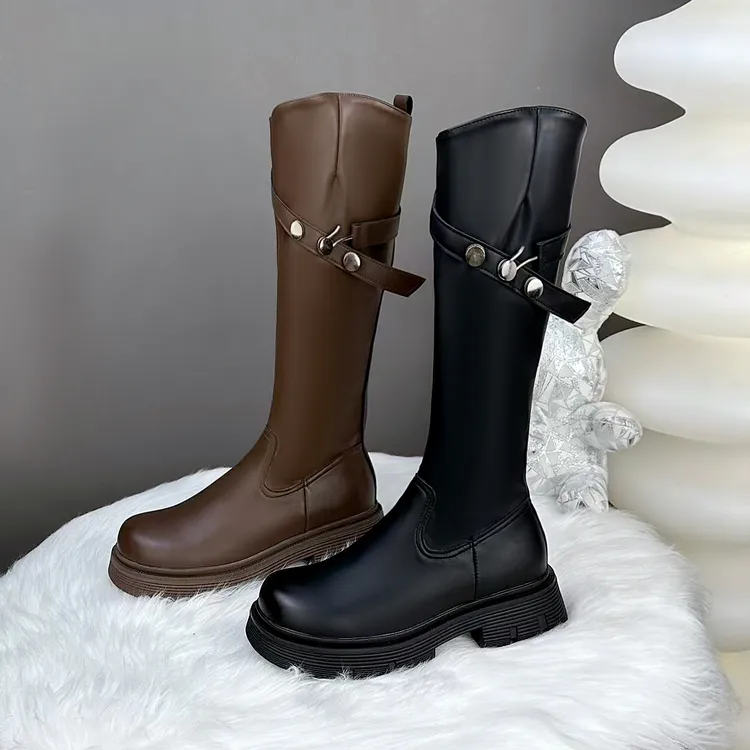 超火英伦风弹力骑士靴女2025秋冬新款厚底增高显瘦软底长靴大码41