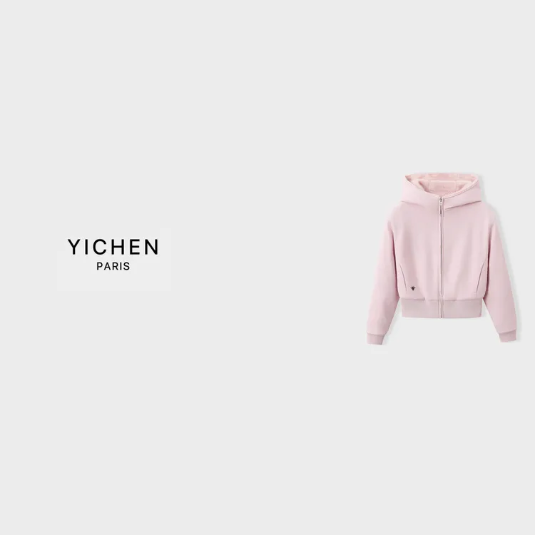 YC 定染樱花粉 毛毛拼接连帽短外套-5315