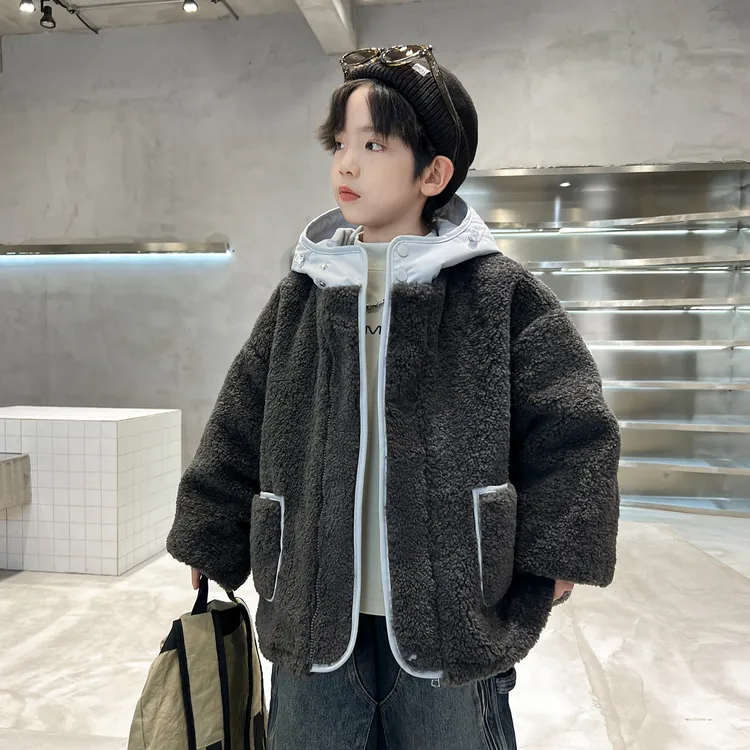 男童冬装外套夹棉加厚摇粒绒毛毛衣6岁12岁15岁大童儿童衣服帅气