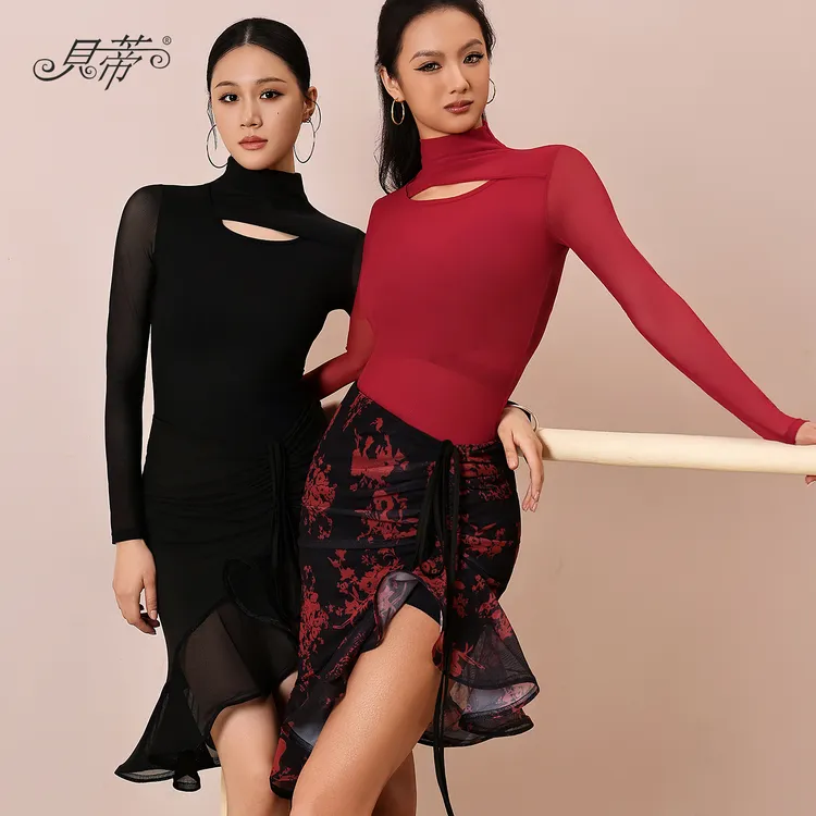 贝蒂拉丁舞上衣女新款国标舞服练功服秋网纱长袖舞服跳舞衣服BD53