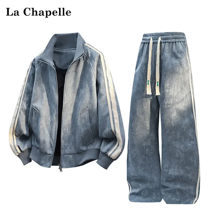 La Chapelle/拉夏贝尔美式复古扎染夹克长裤套装男秋季潮流两件套