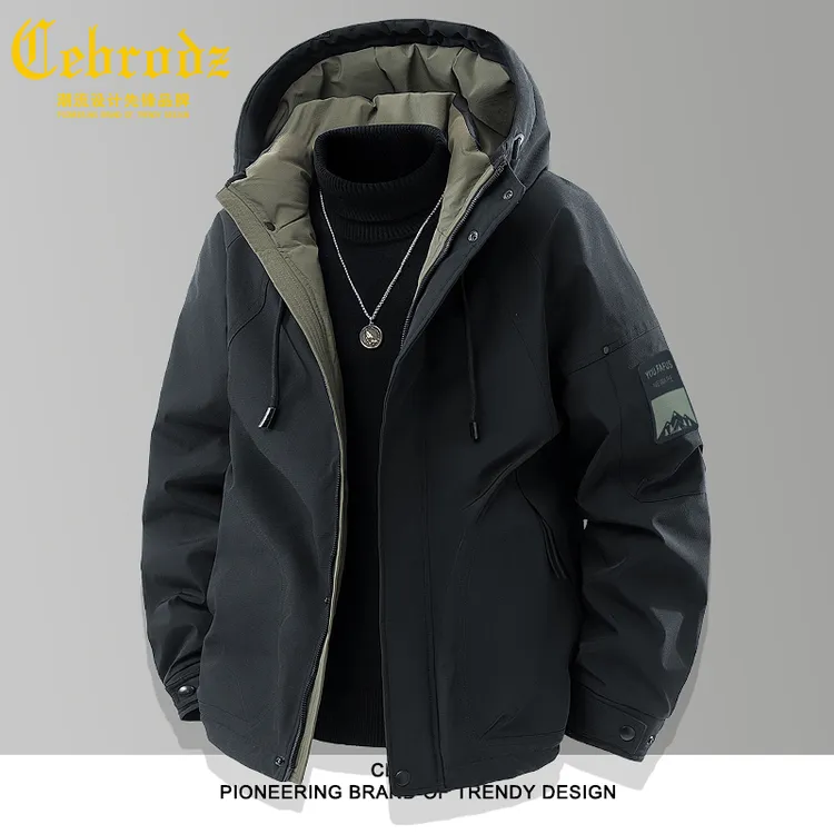 法国Cebrodz男士羽绒服2025新款休闲冬季中年保暖连帽加绒外套潮