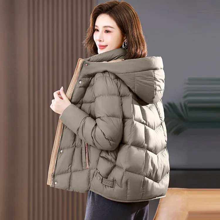 2025新款棉服女短款冬季拼色百塔棉衣外套连帽宽松小个子棉袄