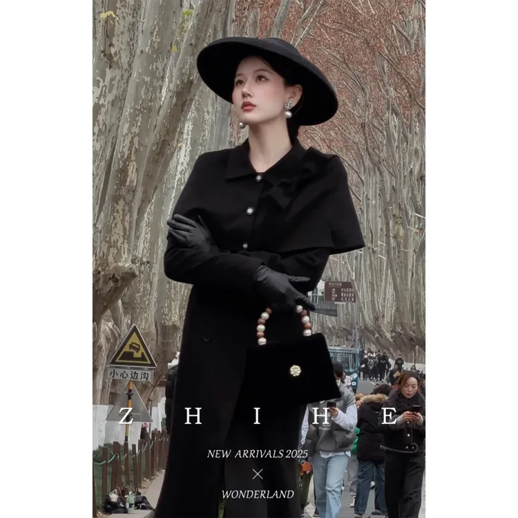 无艳一禾【金陵佳人】浪漫千金绵羊毛呢鱼尾气质大衣外套+披肩