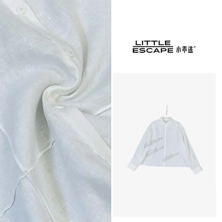 小乖逃X休闲时尚大格子白色衬衫夏季百搭蕾丝领镂空衬衫M9020