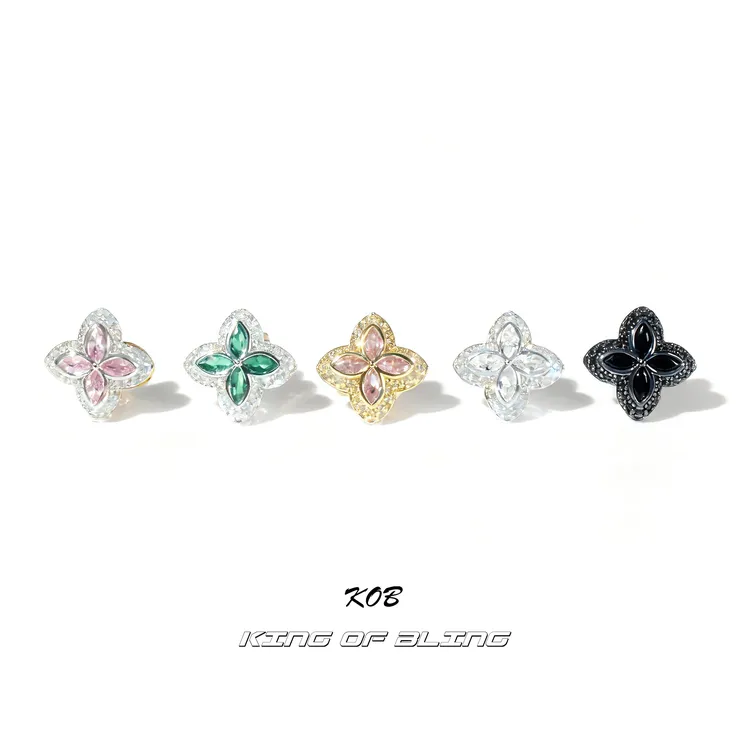 KING OF BLING 铜合金合成锆石耳饰 驴花四角星耳钉925银针轻奢