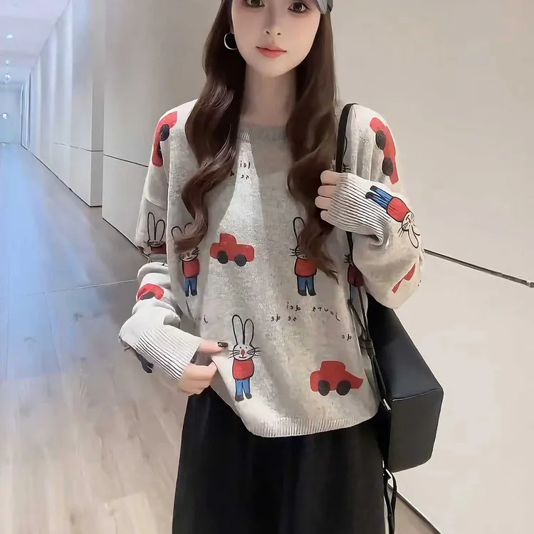 减龄慵懒风圆领长袖针织衫女2025秋季新款高级感软糯百搭毛衣上衣