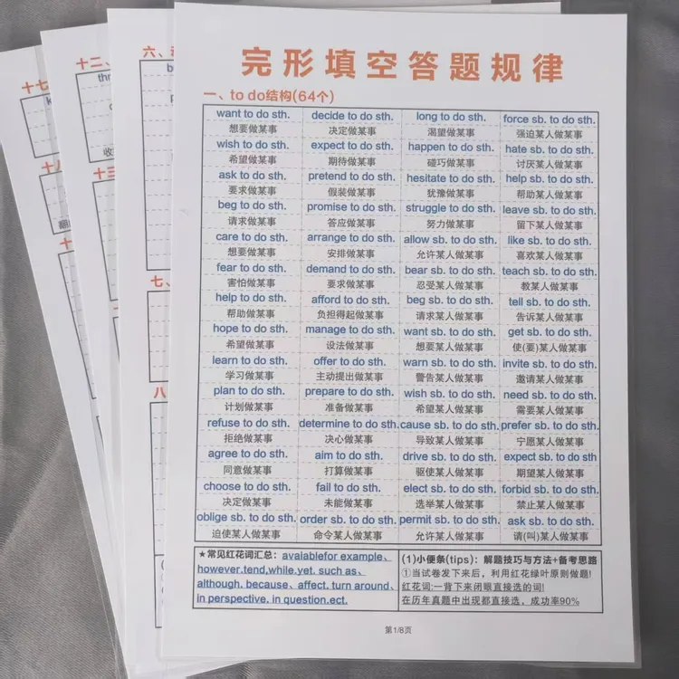 初中英语完形填空答题规律汇总学习资料初中必备初中完形填空