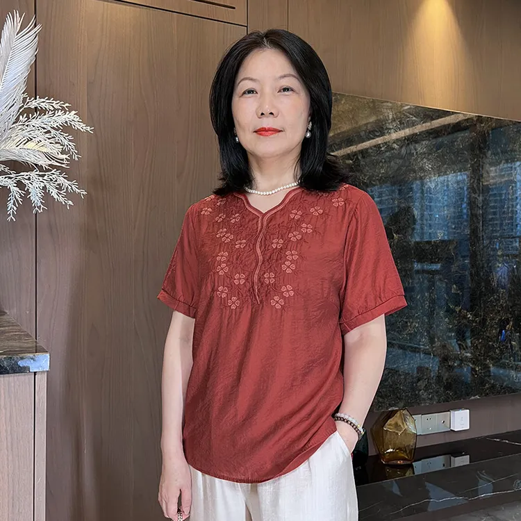 复古宽松中国风绣花夏季轻薄民族风妈妈上衣503