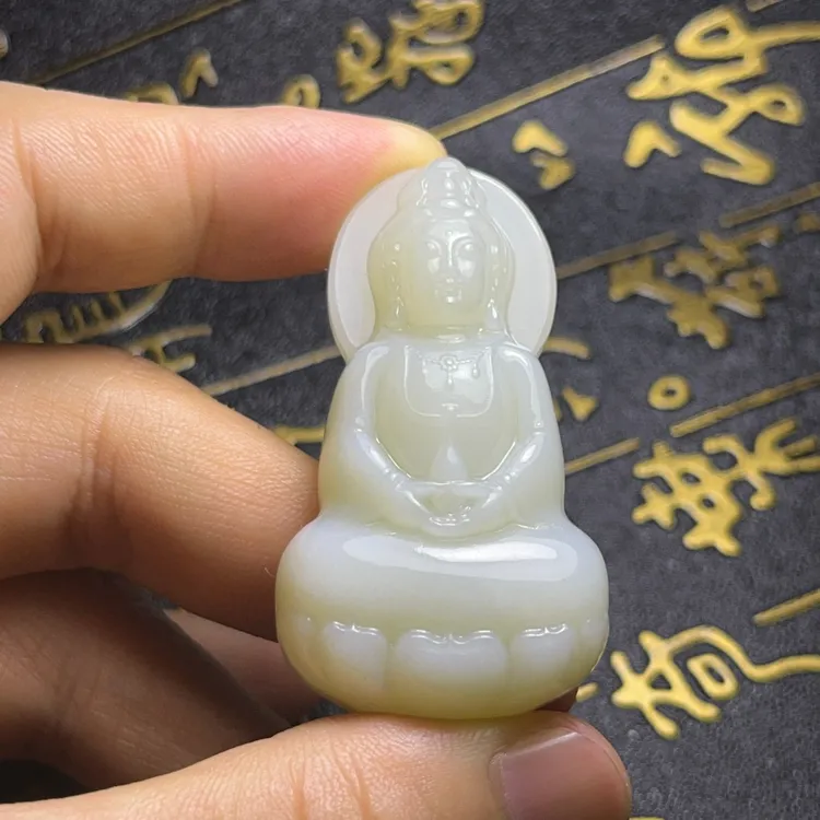 和田玉 立体 观音 挂件吊坠 26g