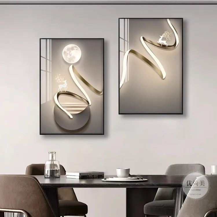 现代简约餐厅装饰画轻奢艺术个性饭厅挂画餐桌歺厅石来运转两联画