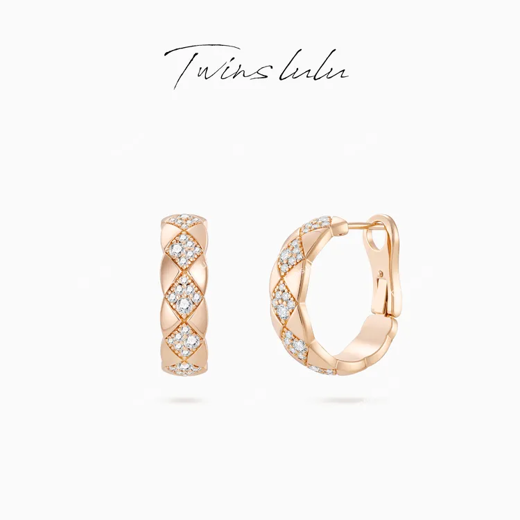 TWINS LULU 镀K金【云朵】时尚简约高级百搭菱格纹耳环TSL2923