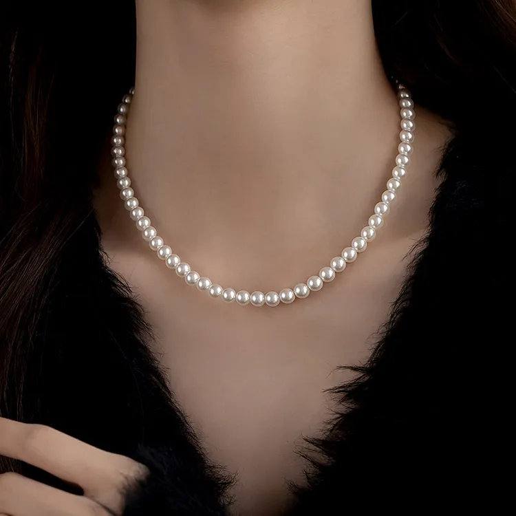 【暖白】施家全珠项链暖白时尚百搭优雅锁骨链