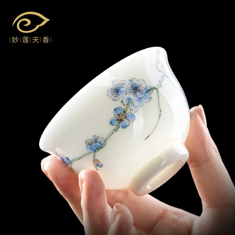 妙莲天香冰种玉瓷创意手绘梅花高档个人专用陶瓷茶具喝茶主人杯