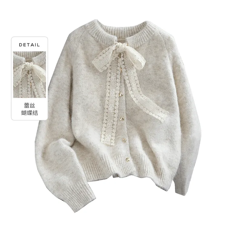 丝柏舍2025春装新款女装时尚系带圆领长袖宽松针织衫S51X2269Z