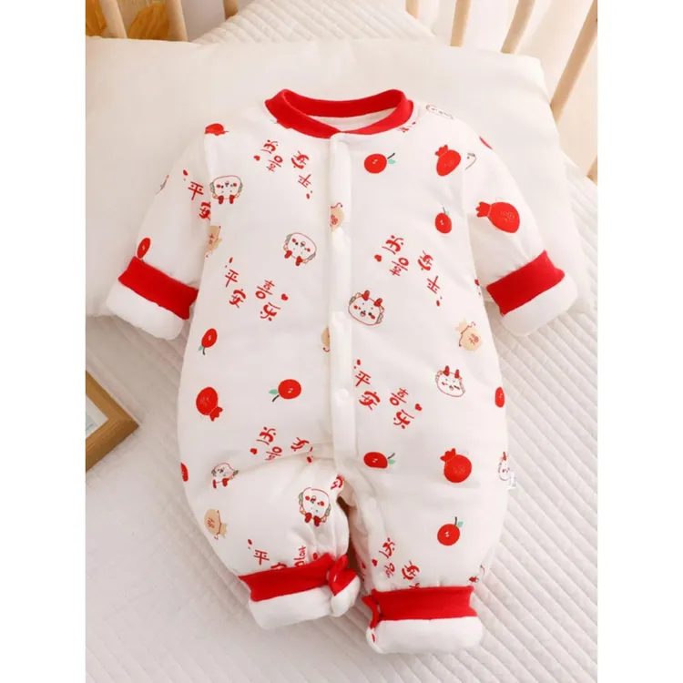新生儿冬季婴儿连体棉袄120g加厚夹棉棉服0-12个月宝宝卡通棉衣