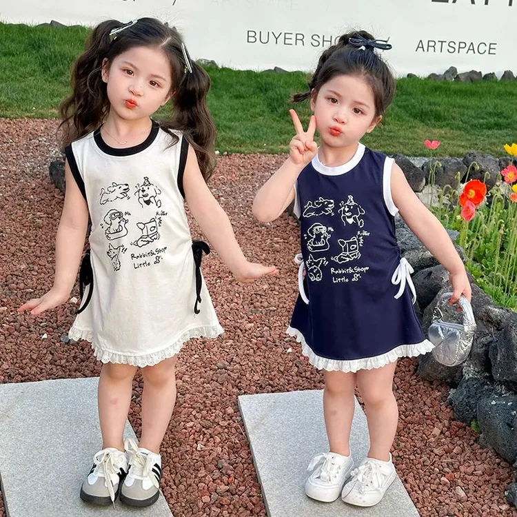 女童夏装连衣裙2025新款儿童夏装韩版洋气女宝宝夏季卡通背心裙