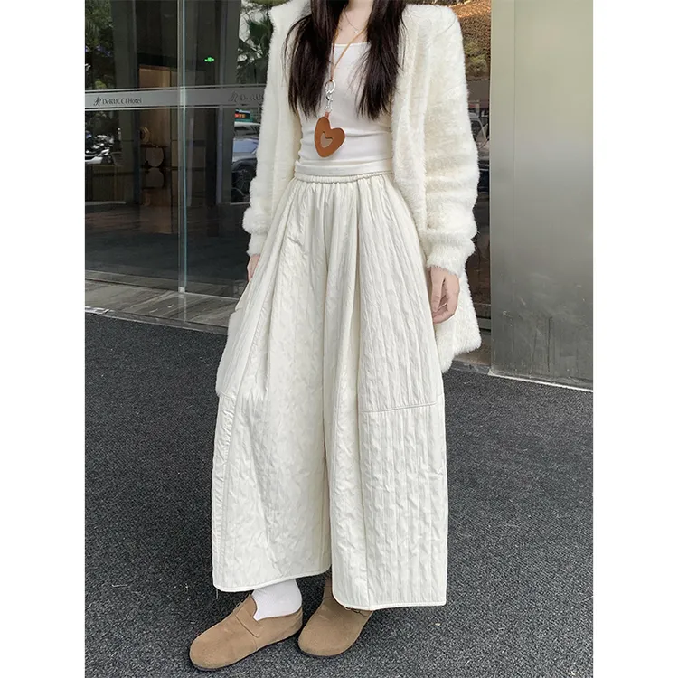 夹棉加绒棉裤女冬2025新款高腰气球裤韩系宽松小个子九分阔腿裙裤