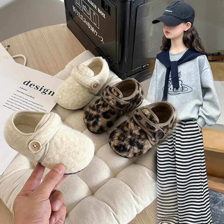 女童毛毛鞋外穿2025冬季新款儿童鞋子二棉加绒豆豆鞋保暖宝宝软底