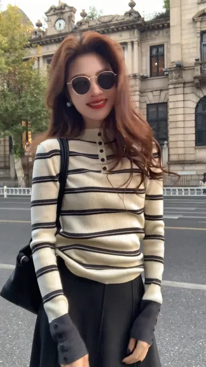 条纹毛衣冬季新款时尚新款时尚洋气百搭女装纯色针织