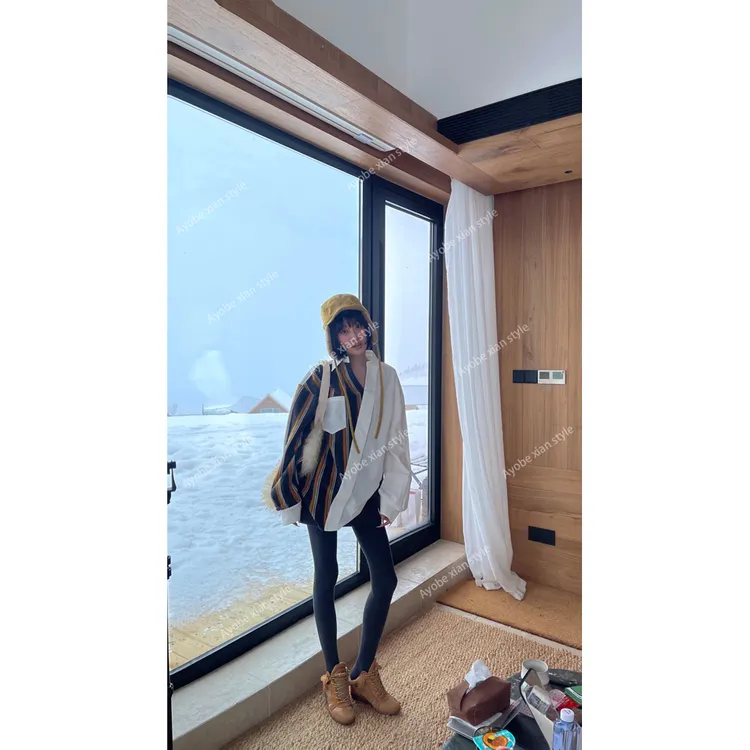 【AYOBE】小贤 美式复古潮酷时髦撞色小众拼接不规则衬衫上衣