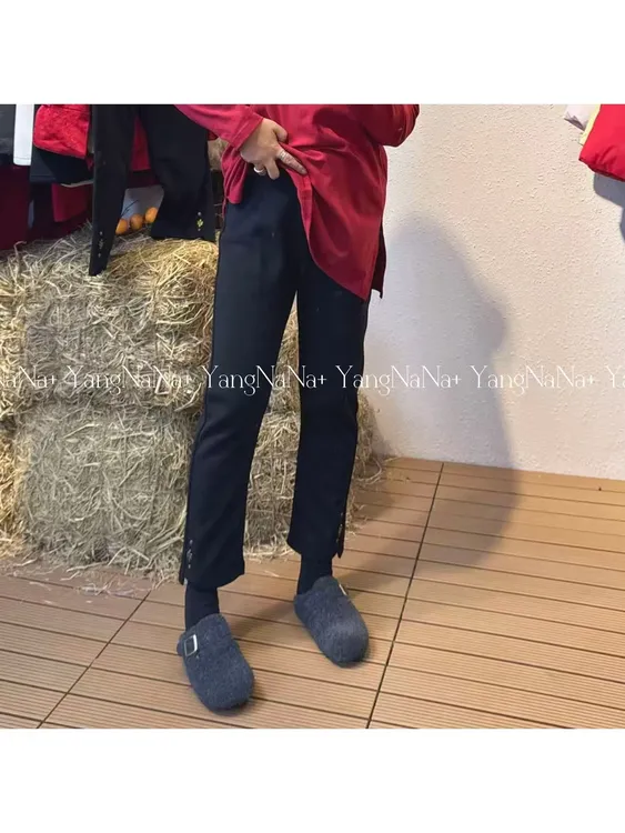 百搭大版时尚休闲加厚黑色冬季网红加绒烟筒裤保暖长裤秋冬992407